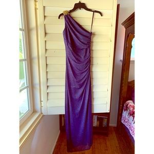 Betsy and Adam ruched one shoulder sparkle gown